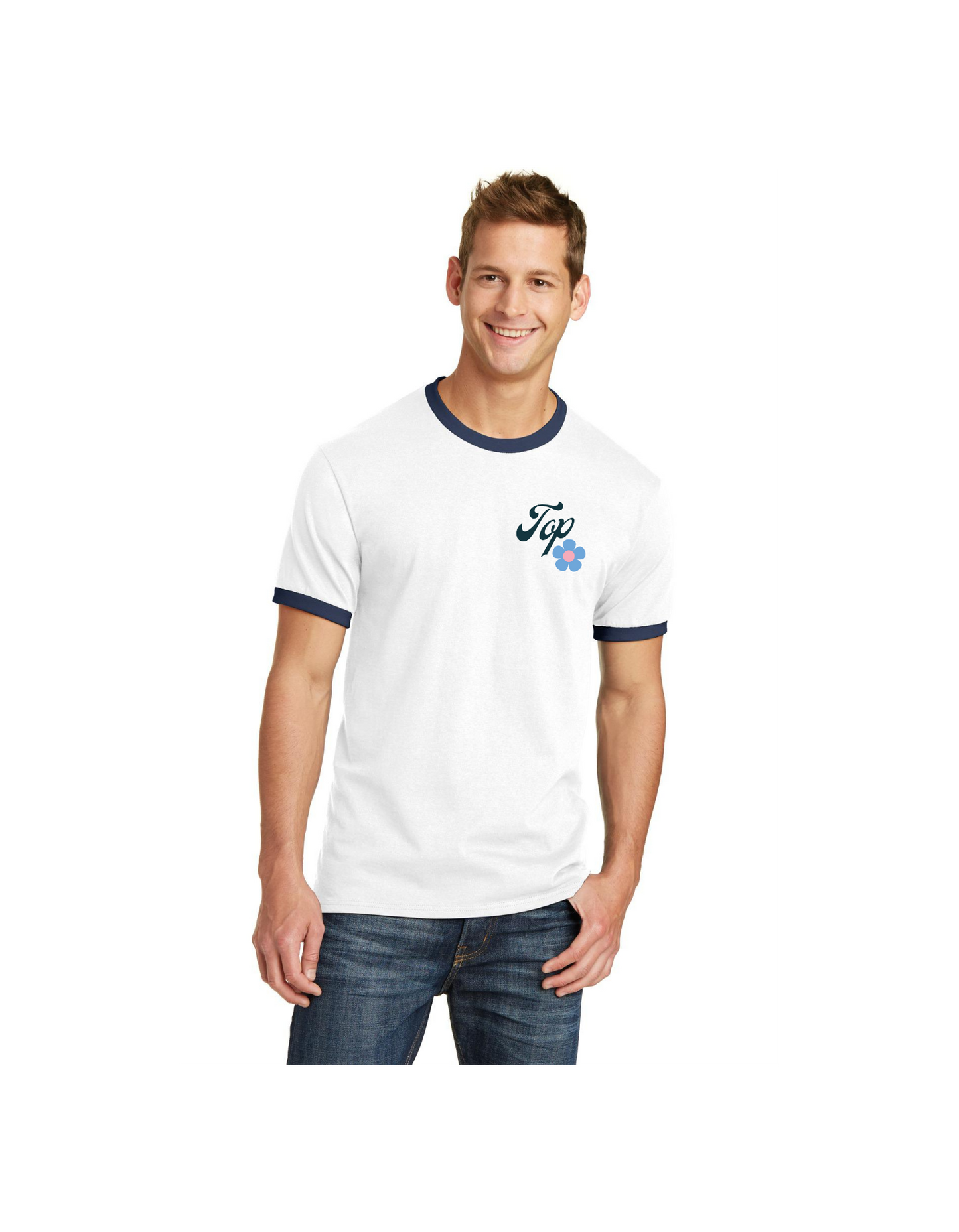 Top Blue Flower Ringer Tee